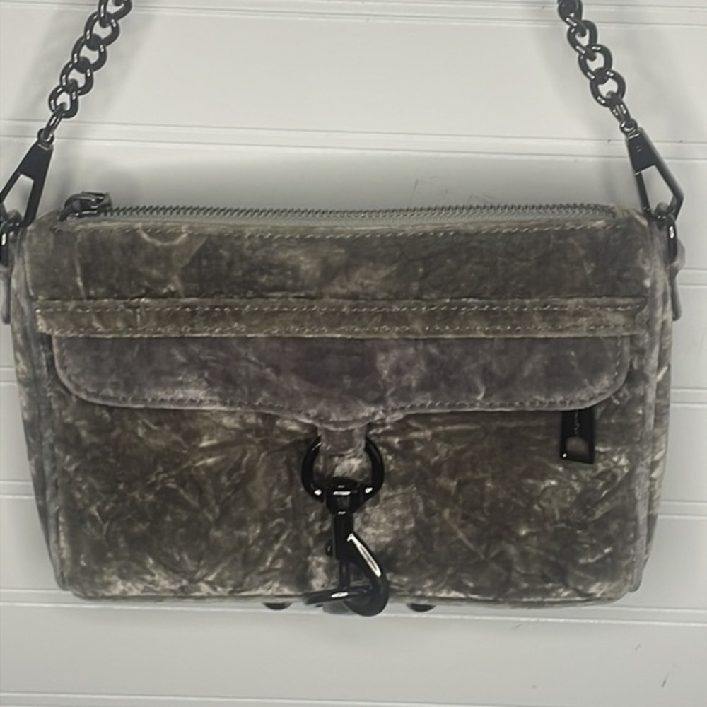 Rebecca Minkoff bag MAC Crushed Velvet Studded Gray Crossbody shoulder purse